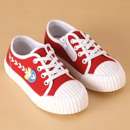 Cute Walk by Babyhug Lace Ups Casual Shoes  with Leaf Embroidered - Red image 2