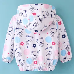 Doodle Poodle 100% Cotton Light Weight Looper Knit Full Sleeves Hooded Sweatjacket Teddy Print - White image 2