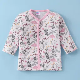 Ben Benny 100% Cotton Interlock Knit Full Sleeves Front Open Night Suit with Floral Print - LightPink image 2