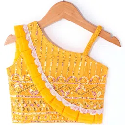 Babyhug Woven One Shoulder Sleeves Sequined Embroidered Choli Lehenga Set with Dupatta - Yellow image 2