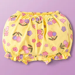 Babyoye Cotton Elastane Knit Bloomers with Floral & Bunny Print Pack of 3 - Maroon Pink & Yellow image 2
