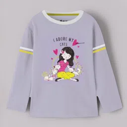 3PIN Cotton Knit Pack Of 5 Full Sleeves Floral Typography & Cats Printed Tees - Multi Colour image 3