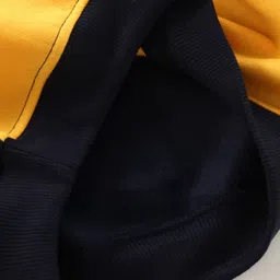 Earth Conscious Full Sleeves 1984 Printed Color Blocked Fleece Hoodie Sweatshirt - Navy Blue White & Yellow image 4