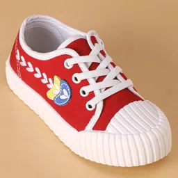 Cute Walk by Babyhug Lace Ups Casual Shoes  with Leaf Embroidered - Red image 3