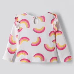 Bonfino 100% Cotton Knit Full Sleeves T-Shirts with Heart & Rainbow Print and Frill Detailing Pack of 3 - Yellow Pink & White image 3
