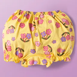 Babyoye Cotton Elastane Knit Bloomers with Floral & Bunny Print Pack of 3 - Maroon Pink & Yellow image 3
