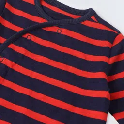 Spunkies Single Jersey Knit Full Sleeves Striped Footed Sleepsuit - Navy Blue & Red image 4