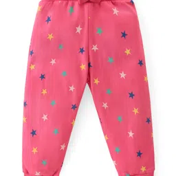 Babyhug Cotton Knit Full  Length Lounge Pants Star Print with Bow Applique Pack of 3 - Multicolour image 4