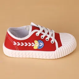 Cute Walk by Babyhug Lace Ups Casual Shoes  with Leaf Embroidered - Red image 4