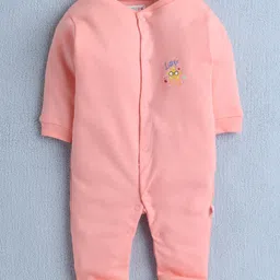 BUMZEE Cotton Knit Pack Of 3 Full Sleeves Striped & Elephant Printed Footed Sleepsuits - Peach & White image 5