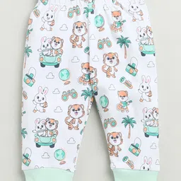 BUMZEE Cotton Full Sleeves Tiger & Rabbit Printed Coordinating Jhabla & Joggers Set - White image 5