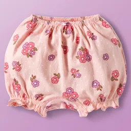 Babyoye Cotton Elastane Knit Bloomers with Floral & Bunny Print Pack of 3 - Maroon Pink & Yellow image 4