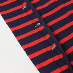 Spunkies Single Jersey Knit Full Sleeves Striped Footed Sleepsuit - Navy Blue & Red image 5