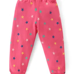 Babyhug Cotton Knit Full  Length Lounge Pants Star Print with Bow Applique Pack of 3 - Multicolour image 5