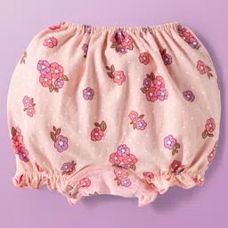 Babyoye Cotton Elastane Knit Bloomers with Floral & Bunny Print Pack of 3 - Maroon Pink & Yellow image 5