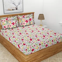 BREVARD White & Pink Floral Cotton 5 Piece Double Queen Fine Bedding Set-picture-15
