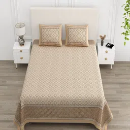 tundwal's White & Brown Floral Printed Cotton 210 TC King Bedsheet Set 2.28 m x 2.74 m-image-48