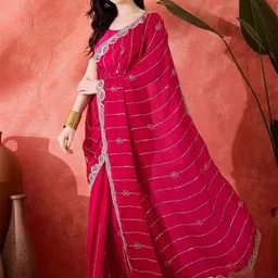 Kandora Embellished Embroidered Beads and Stones Pure Chiffon Saree image 4