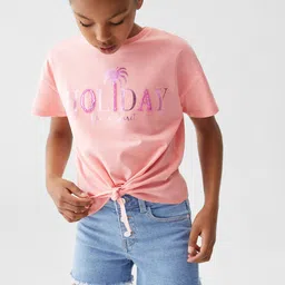 Mango Kids Girls Cotton Typography Printed T-shirt-picture-36