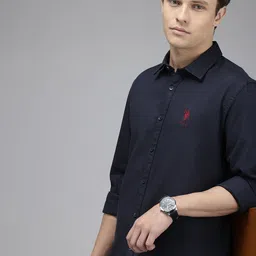 U.S. Polo Assn. Denim Co. Pure Cotton Slim Fit Self Micro Checks Opaque Casual Shirt-picture-24