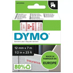 DYMO D1 Cassette 12 mm Red on White Self-Adhesive Label, S0720550 (Pack of 5)-picture-19
