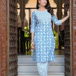 JAIPURI COLLECTION Women Geometric Printed Cotton Kurta with Patiala & Dupatta image 2