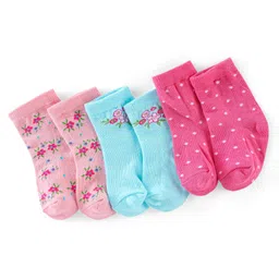 cute walk by babyhug Cutewalk By Babyhug Anti Bacterial Ankle Length Socks Floral & Polka Dots Print Pack Of 3 - Pink & Blue-picture-25
