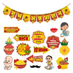 Zyozi  Rice Ceremony Photo Booth Props with  Rice Ceremony Banner Red And Yellow - Pack Of  17-picture-40