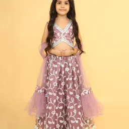 Titrit Sleeveless Sequin Embellished   Choli With Lehenga And Dupatta Set  -Purple-picture-26