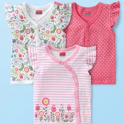 Babyhug 100% Cotton Sleeveless Vests Floral & Polka Dot Print Pack of 3 - Pink & White-image-1