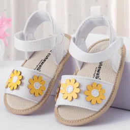 Cute Walk by Babyhug Velcro Closure Booties With Floral Applique - White-picture-17