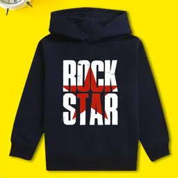 NUSYL Fleece Full Sleeves Rock Star Text Printed Hoodie - Blue-picture-15