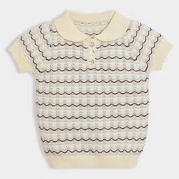 Mi Arcus Half Sleeves Schiffli & Chevron Embroidered Polo Tee - Multi Colour-picture-21