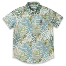US Polo Assn Cotton Knit Half Sleeves Shirt With Leaf Print - Green-picture-19