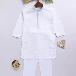 JBN Creation Rayon Full Sleeves Schiffli Embroidered Sequins Embellished Kurta Pyjama Set - White-picture-13