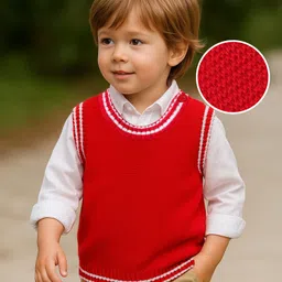 Babyhug Knit Sleeveless Solid Color Sweater Vest - Red-picture-13