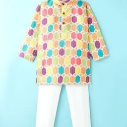 Ridokidz Full Sleeves Geometric Printed & Sequins Embellished Kurta Pyjama Set - Peach-picture-21