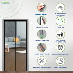 classic mosquito nets Classic Mosquito Net Magnetic Screen Fiberglass Mesh Curtain Patio Door With Full Frame Hook & Loop 220 x B 90 cm - Black image 2