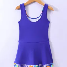 LOBSTER  Sleeveless Frock Swimsuit with Floral Print - Royal Blue image 2