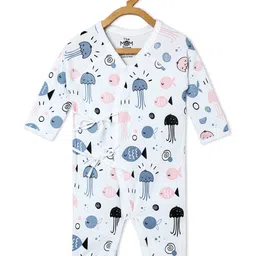 The Mom Store Cotton Full Sleeves Sea Life Printed Romper - White image 3