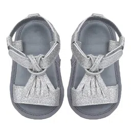 Baby Moo Tassels Embellished Glittered Anti Skid Sandals With Velcro Closure - Silver image 3