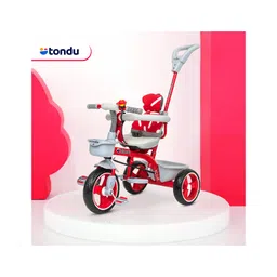 Tondu Kids Tricycle with Parental Control, Safety Belt & Guardrail, EVA Wheels & Storage - Toddler Trike - Red image 2