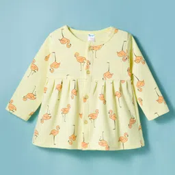 Tango Single Jersey Knit Full Sleeves Front Open Frock with Leggings & Flamingo Print - Yellow image 2