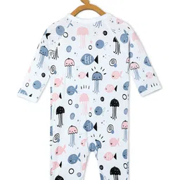 The Mom Store Cotton Full Sleeves Sea Life Printed Romper - White image 4