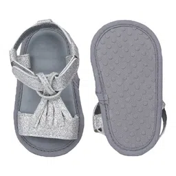 Baby Moo Tassels Embellished Glittered Anti Skid Sandals With Velcro Closure - Silver image 4