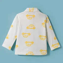 WOW Clothes Cotton Knit Full Sleeves Car Printed 3 Piece Party Suit With Bow Applique - Golden & White image 3