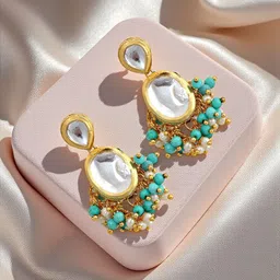 LUCKY JEWELLERY 18K Gold-Plated Meenakari Kundan Stone Studded & Beaded Jewellery Set image 3