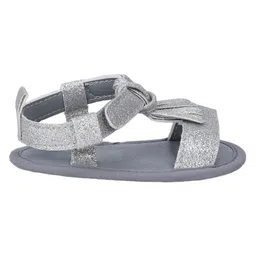 Baby Moo Tassels Embellished Glittered Anti Skid Sandals With Velcro Closure - Silver image 5