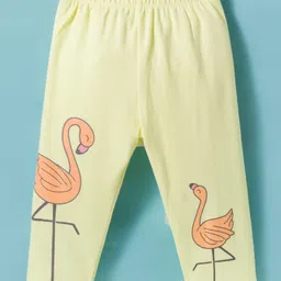 Tango Single Jersey Knit Full Sleeves Front Open Frock with Leggings & Flamingo Print - Yellow image 4