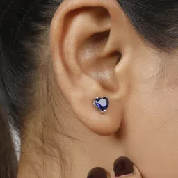 VIVAZS Set Of 5 Silver-Plated American Diamond Studded Heart Shaped Studs image 5